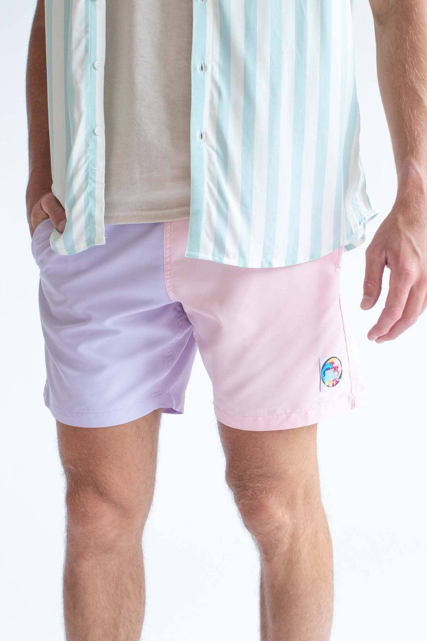 Pastel Purple & Pink Color Blocked Swim Shorts
