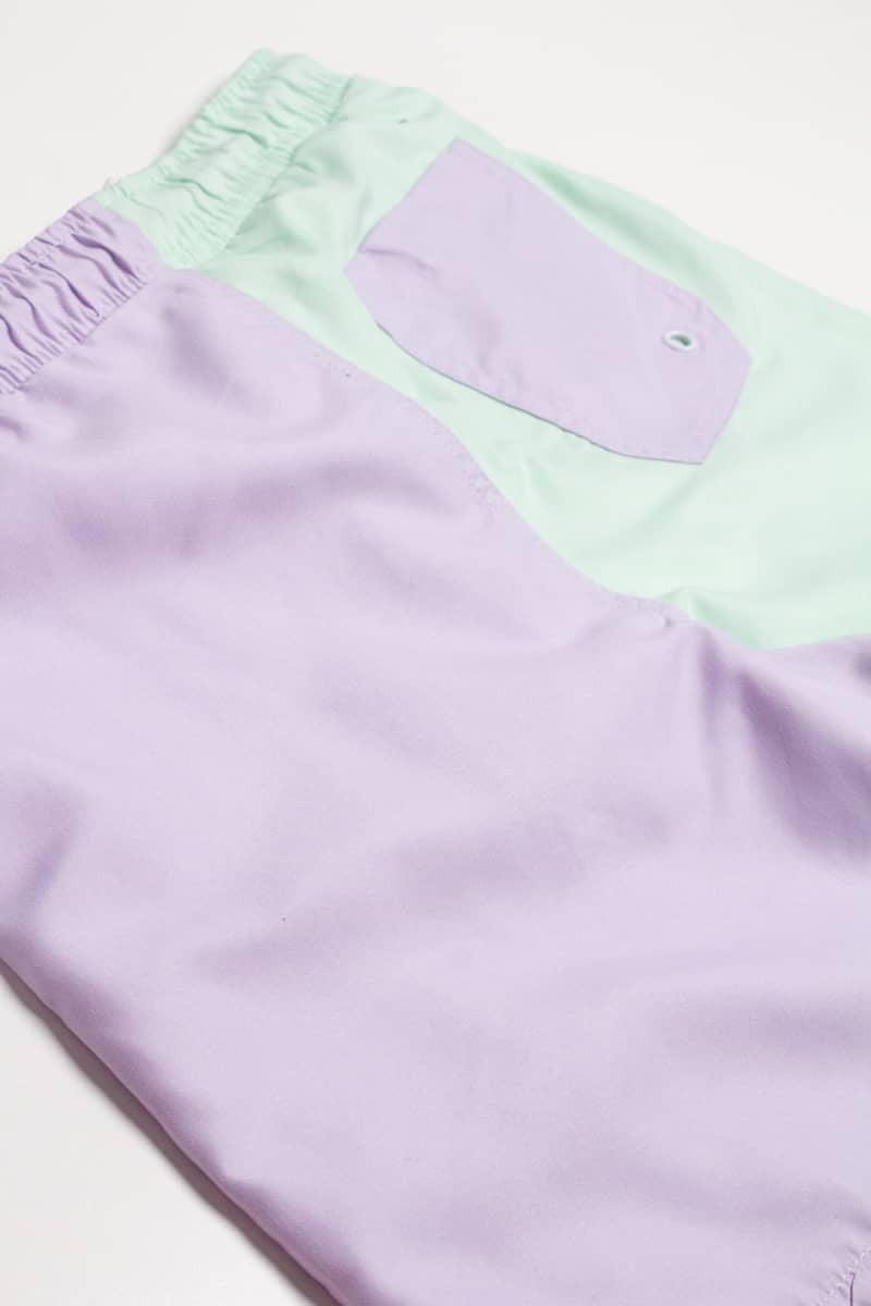 Pastel Purple & Mint Color Blocked Swim Shorts