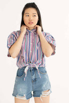 Pastel Striped Tie Waist Vintage Blouse