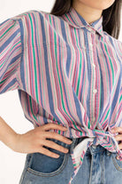 Pastel Striped Tie Waist Vintage Blouse