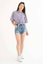 Pastel Striped Tie Waist Vintage Blouse