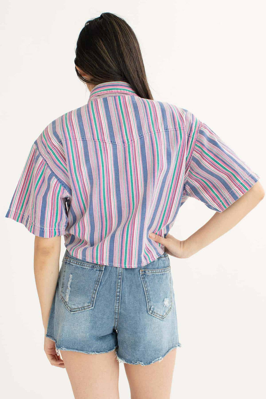 Pastel Striped Tie Waist Vintage Blouse