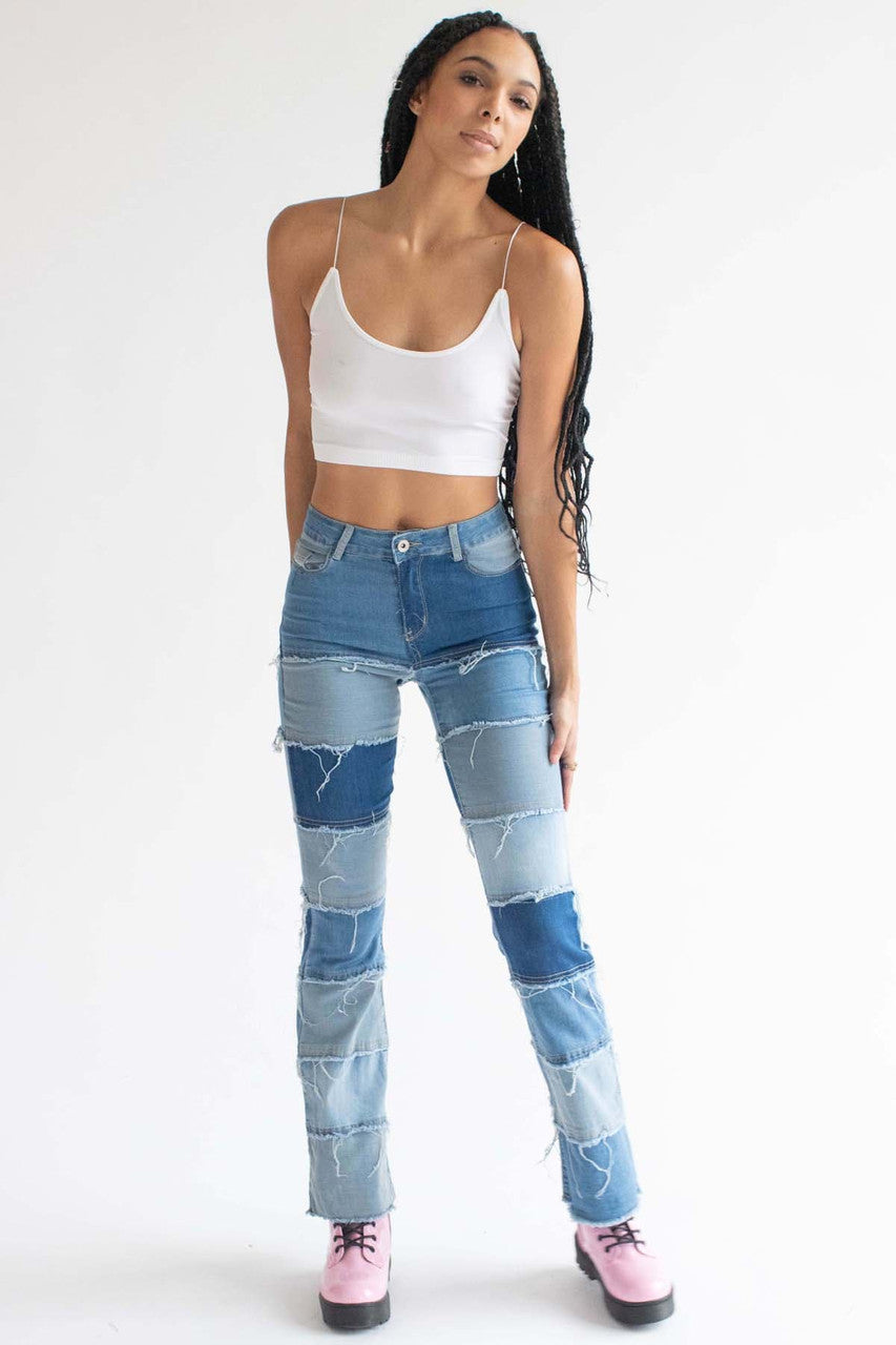 Patchwork Stretch Denim Bell Bottoms