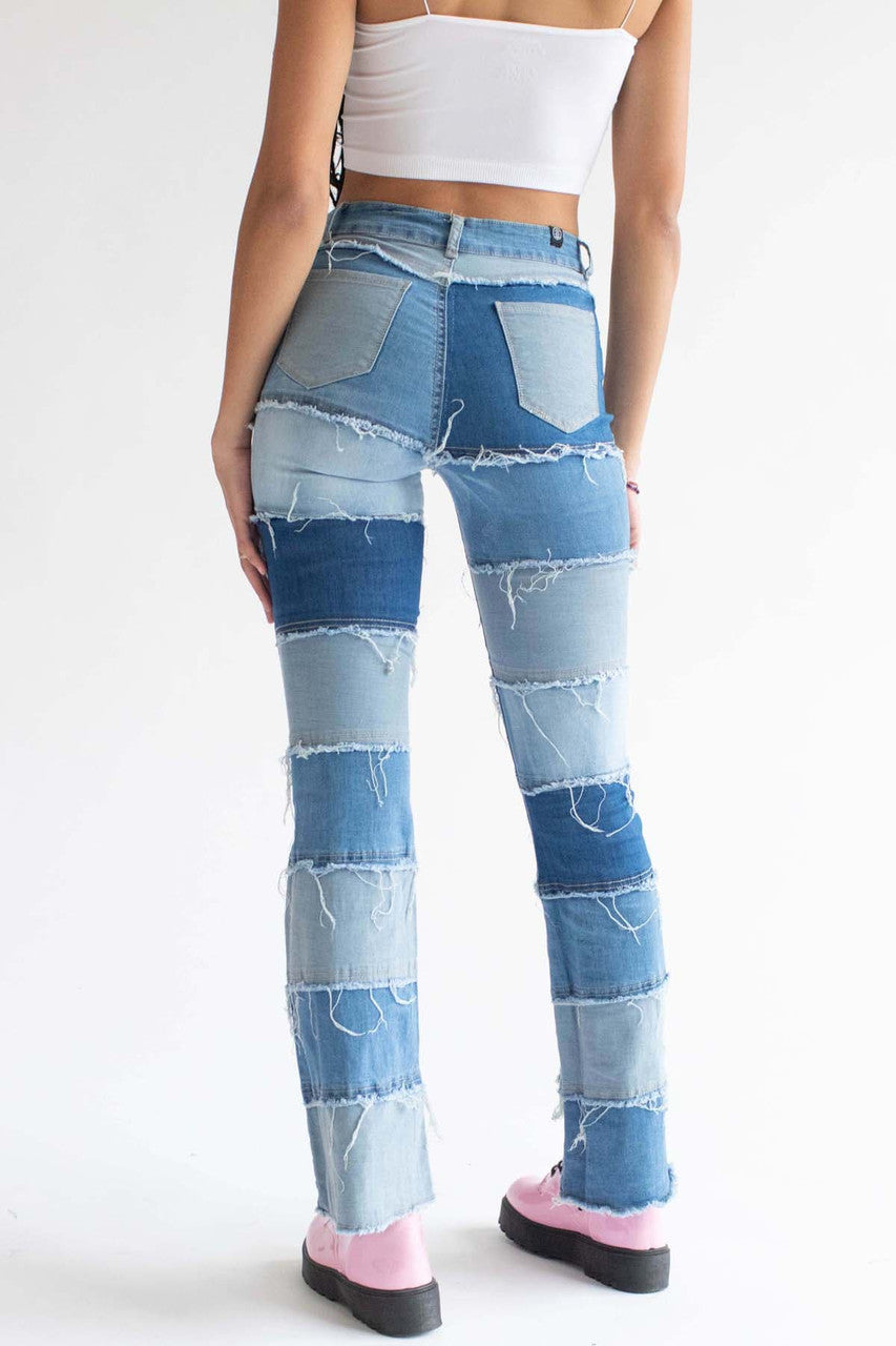 Patchwork Stretch Denim Bell Bottoms
