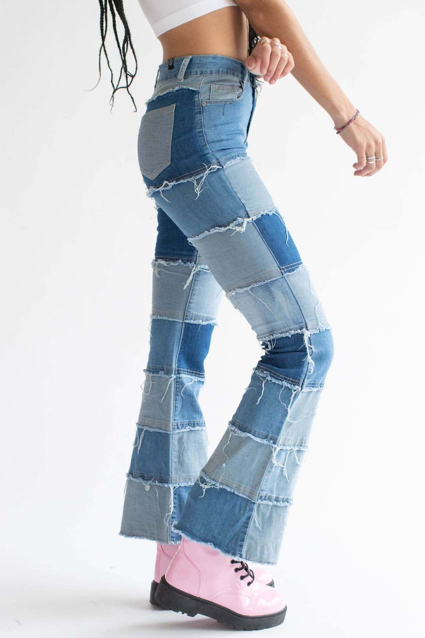Patchwork Stretch Denim Bell Bottoms