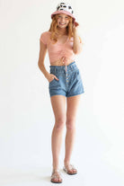 Peach Ruched V Neck Crop Tee