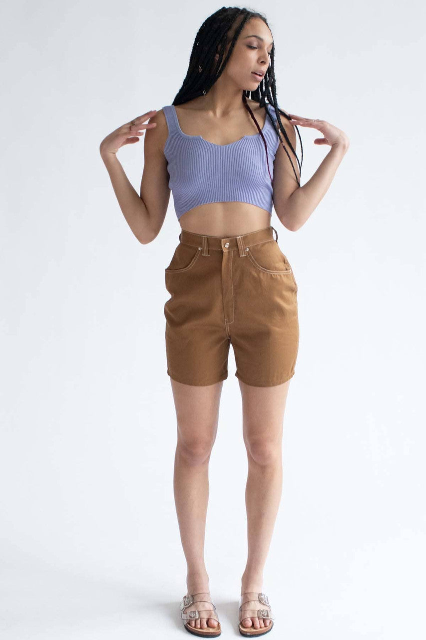 Periwinkle Notched Ribbed Crop Tank