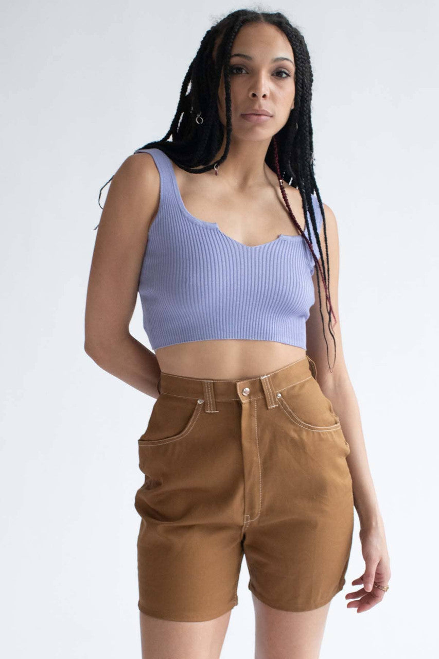 Periwinkle Notched Ribbed Crop Tank