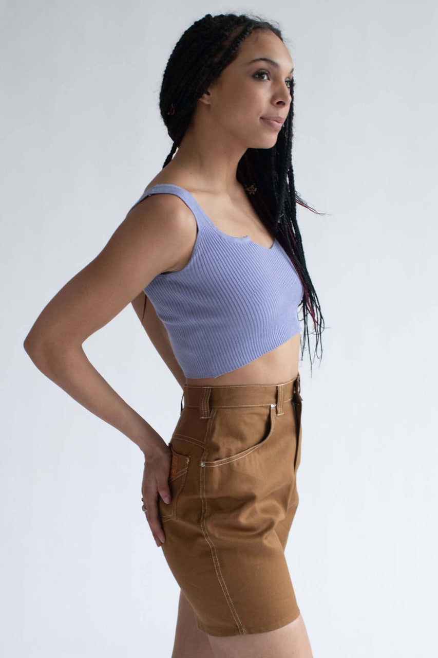 Periwinkle Notched Ribbed Crop Tank