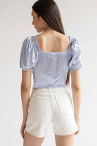 Periwinkle Satin Milkmaid Crop Top