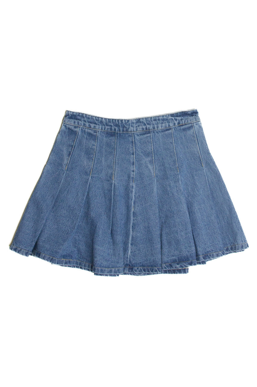 Pleated Light Denim Skirt