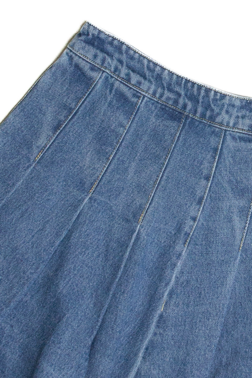 Pleated Light Denim Skirt