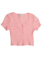 Bubblegum Button Down Crop Tee