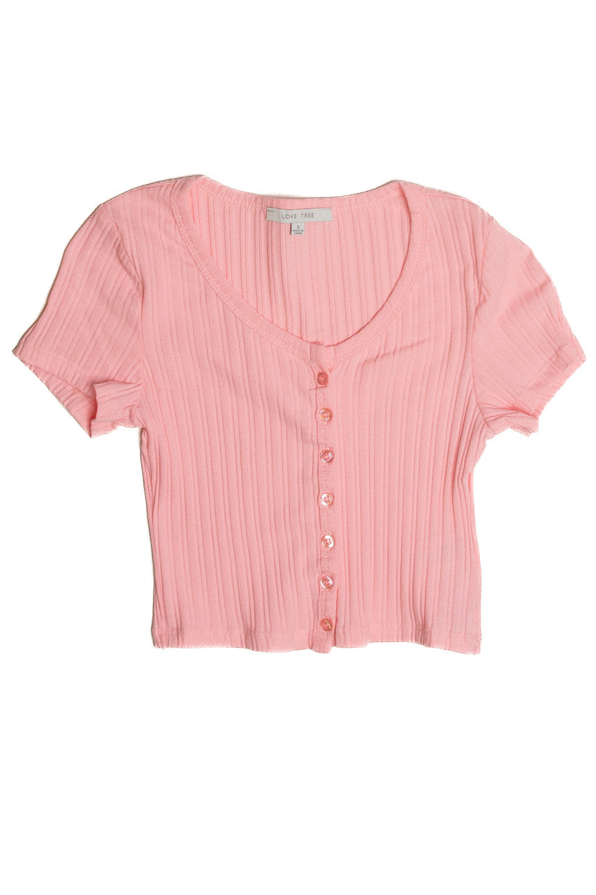 Bubblegum Button Down Crop Tee