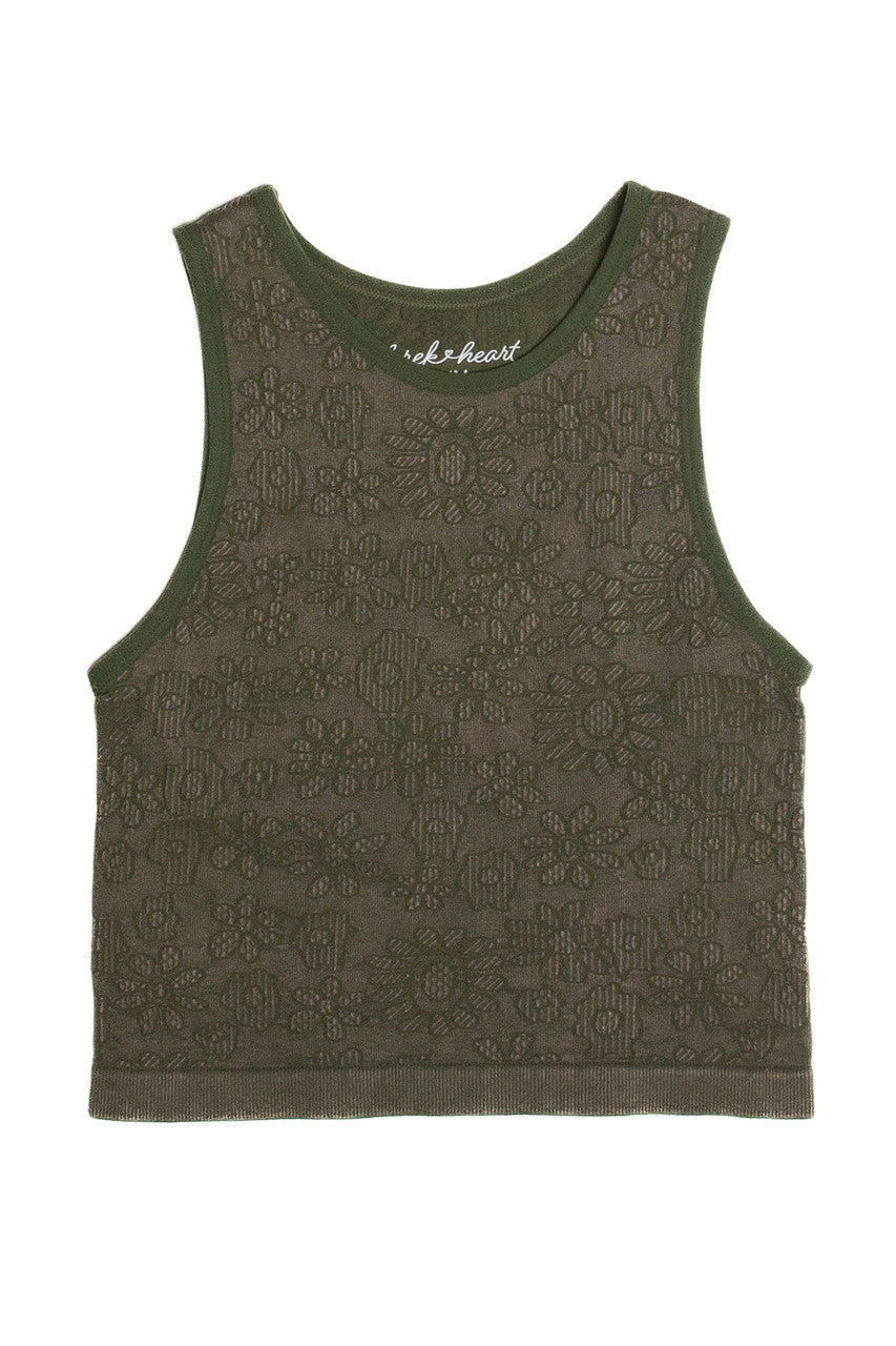 Moss Green Floral Seamless Jacquard Tank