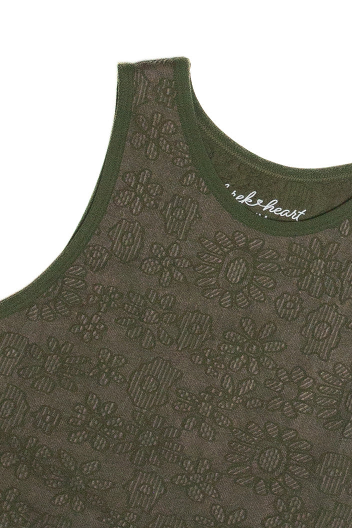 Moss Green Floral Seamless Jacquard Tank