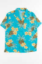 Blue Pineapple Floral Hawaiian Shirt