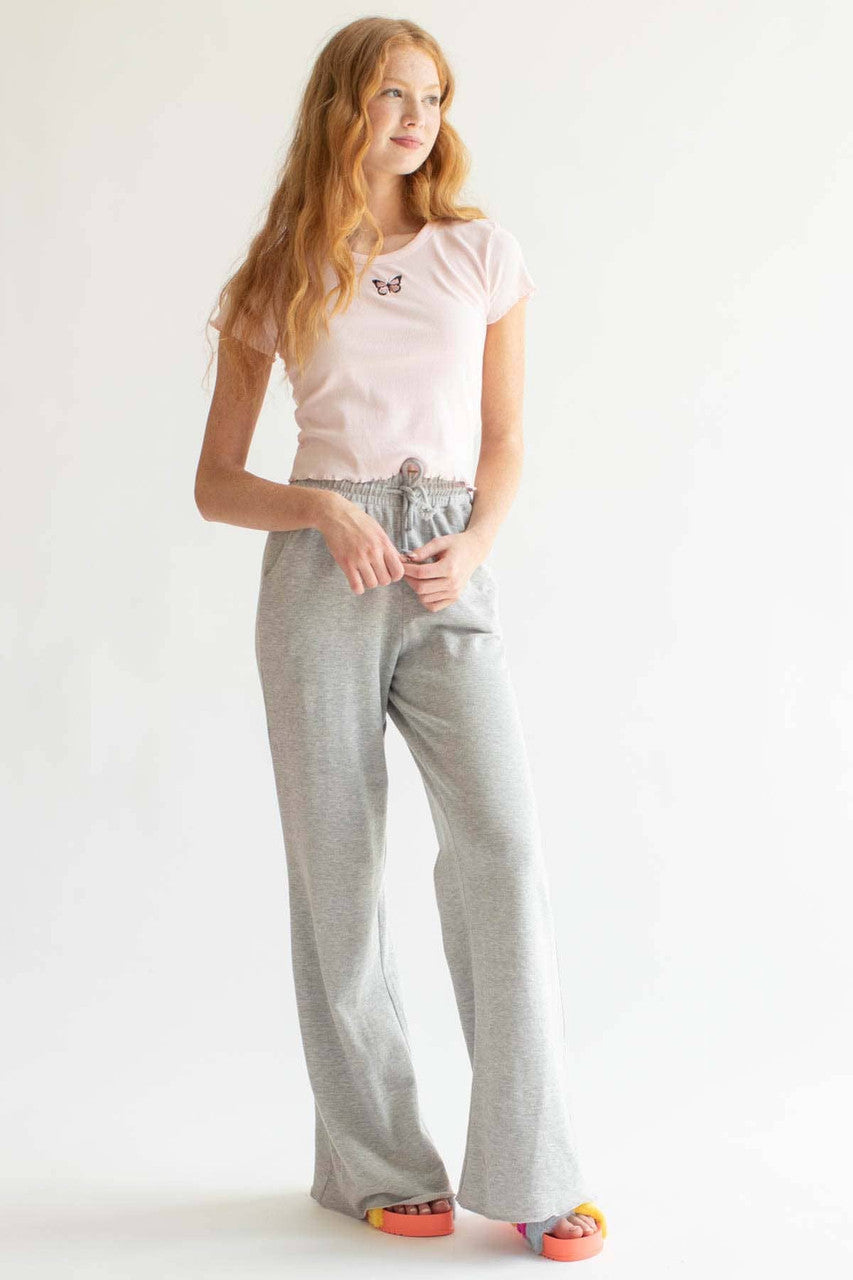 Pink Butterfly Embroidered Crop Tee