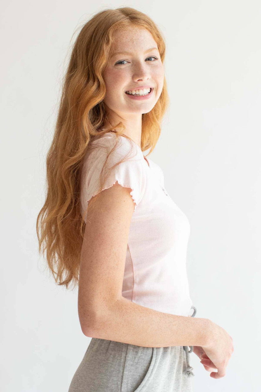 Pink Butterfly Embroidered Crop Tee