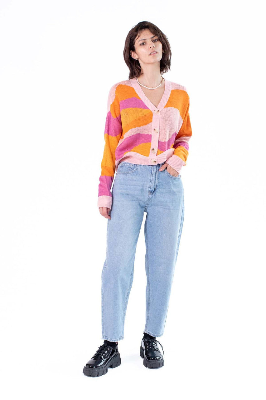 Pink Combo Abstract Landscape Cardigan