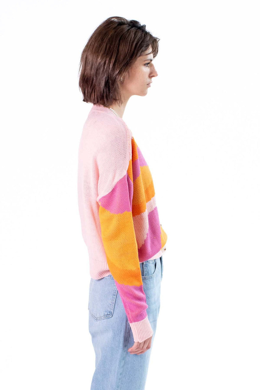 Pink Combo Abstract Landscape Cardigan