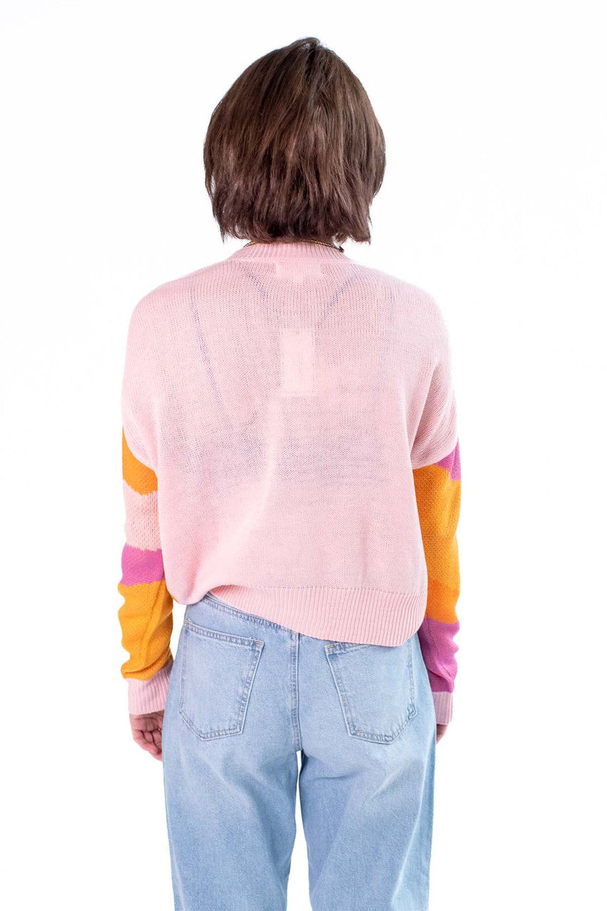 Pink Combo Abstract Landscape Cardigan
