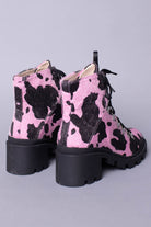 Pink Cow Print Grip Heel Bootie