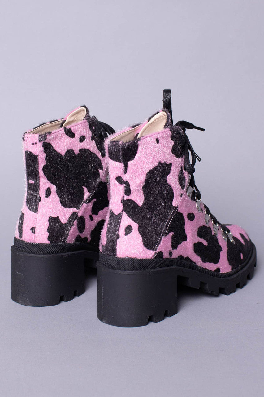 Pink Cow Print Grip Heel Bootie