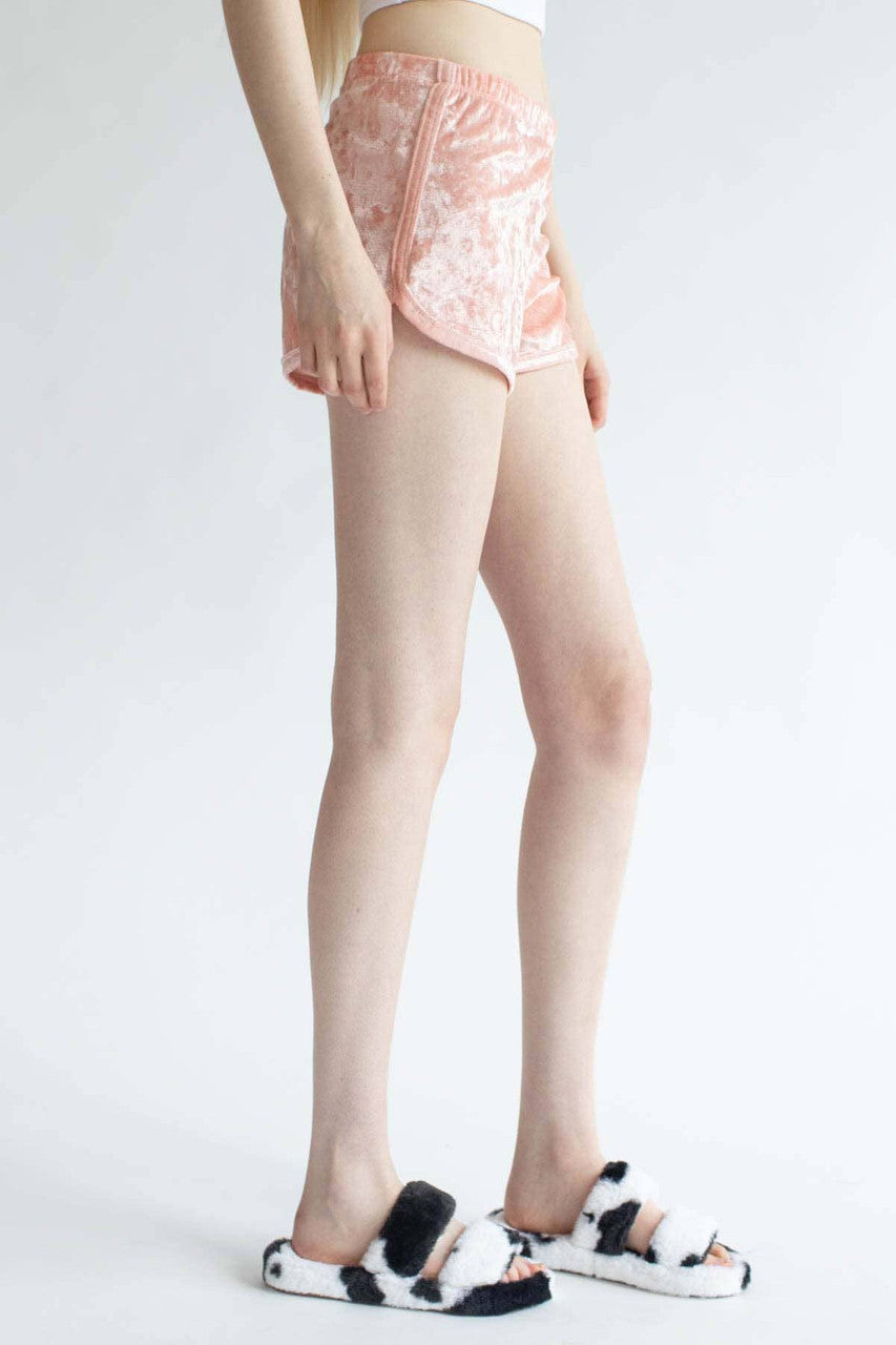 Rose Crushed Velvet Dolphin Shorts