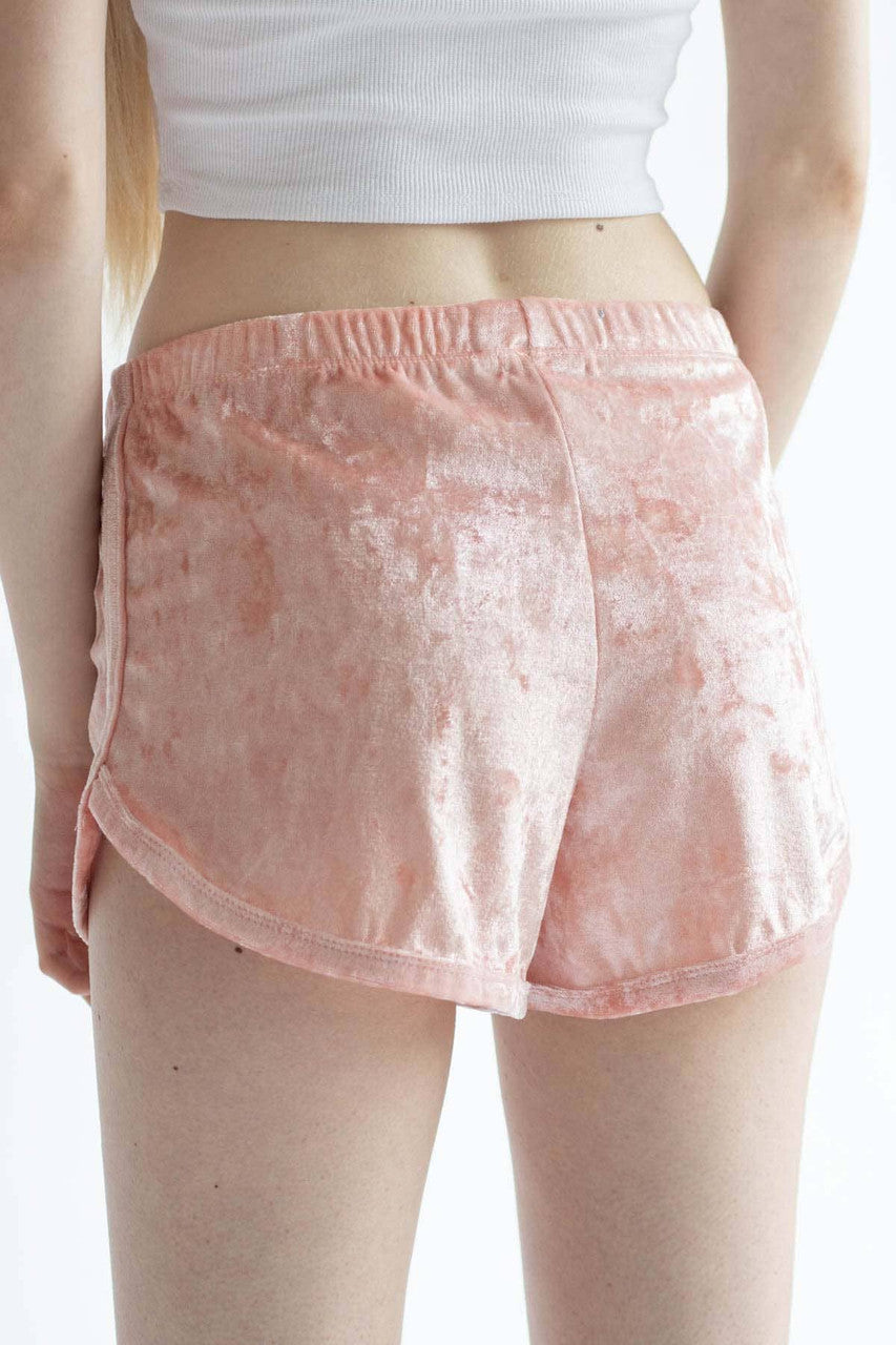Rose Crushed Velvet Dolphin Shorts