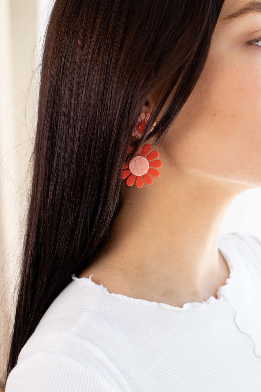 Pink Daisy Flower Earrings