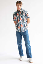 Pink Flamingo In The Palms Hawaiian Button Up Shirt