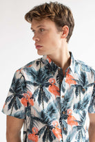 Pink Flamingo In The Palms Hawaiian Button Up Shirt