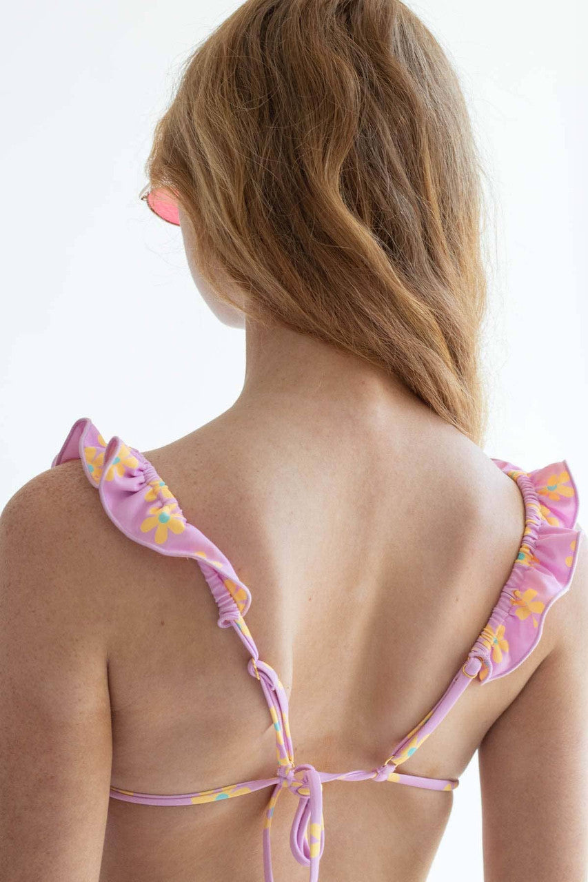 Pink Frilled Daisy String Bikini Top