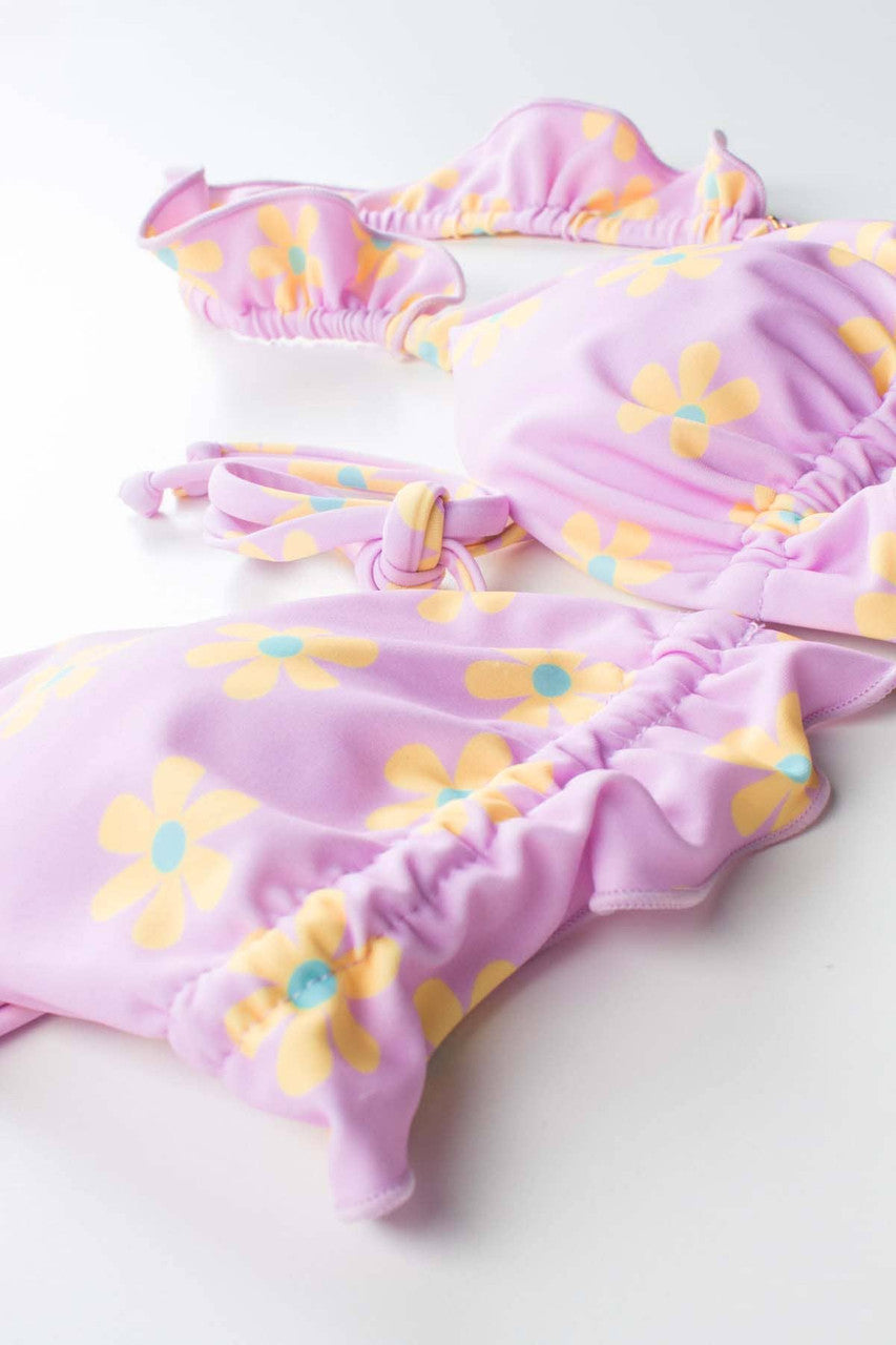 Pink Frilled Daisy String Bikini Top