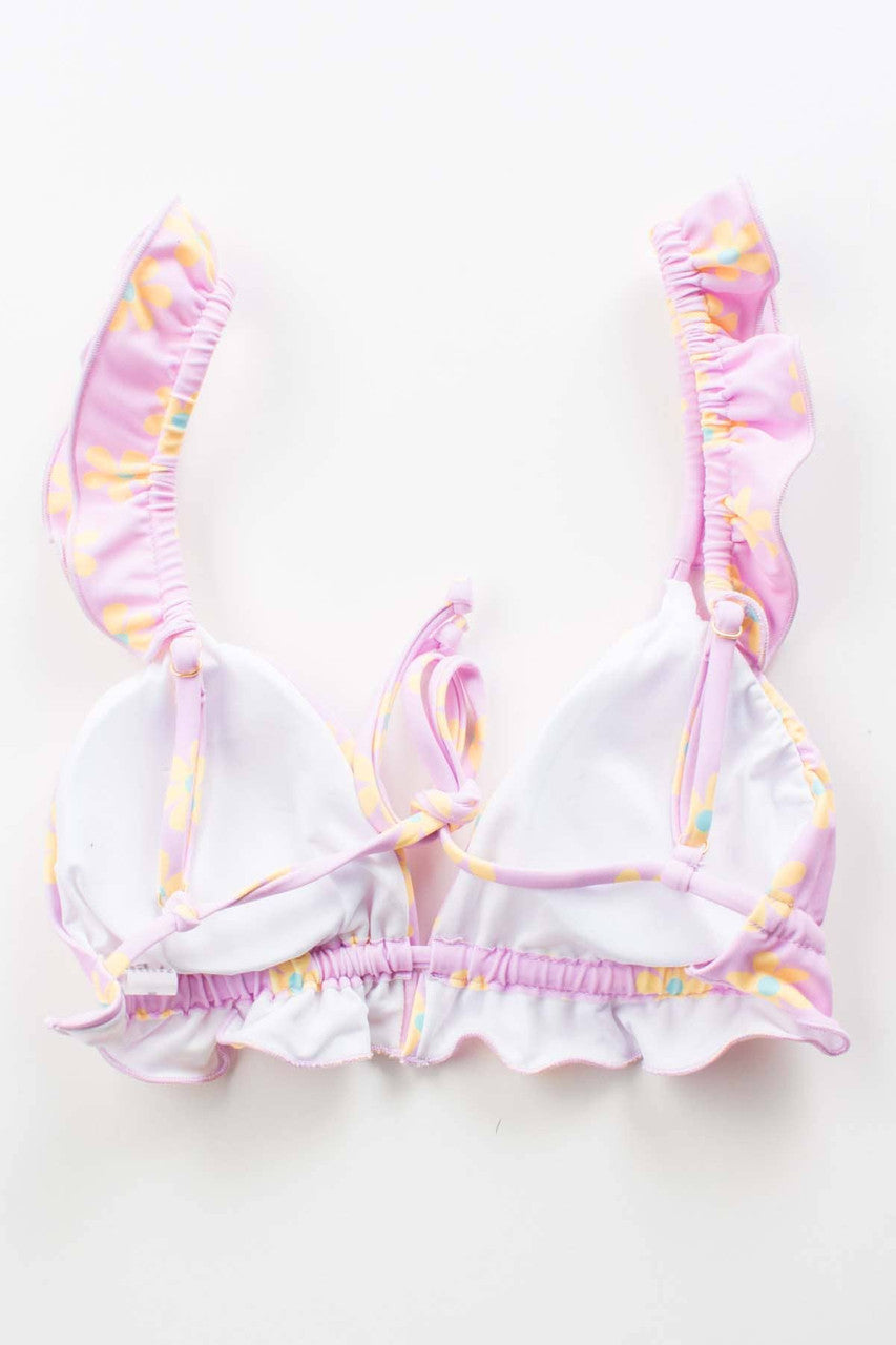 Pink Frilled Daisy String Bikini Top