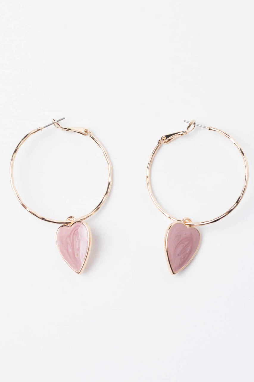Pink Heart Charm Hoop Earrings