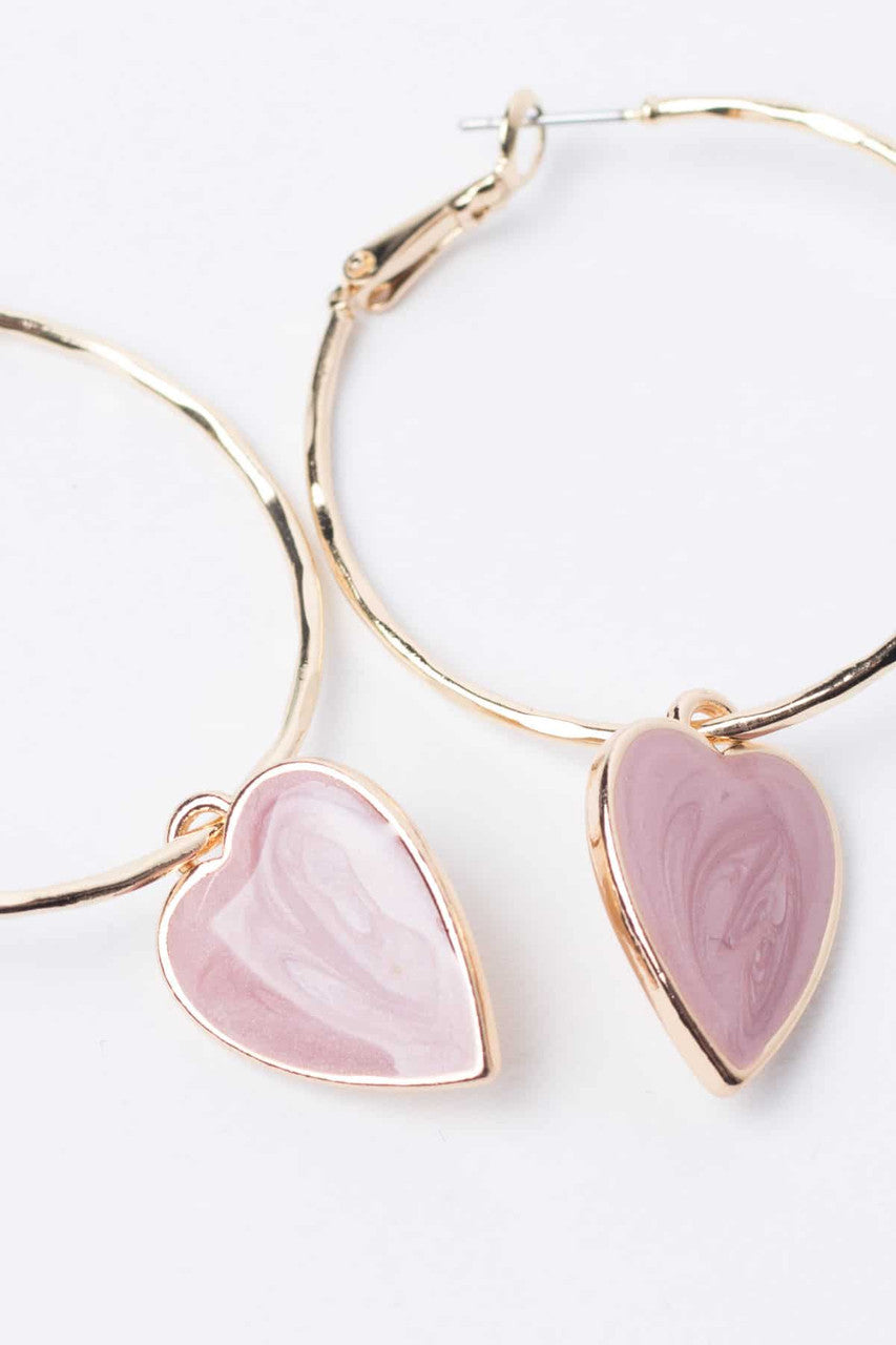 Pink Heart Charm Hoop Earrings