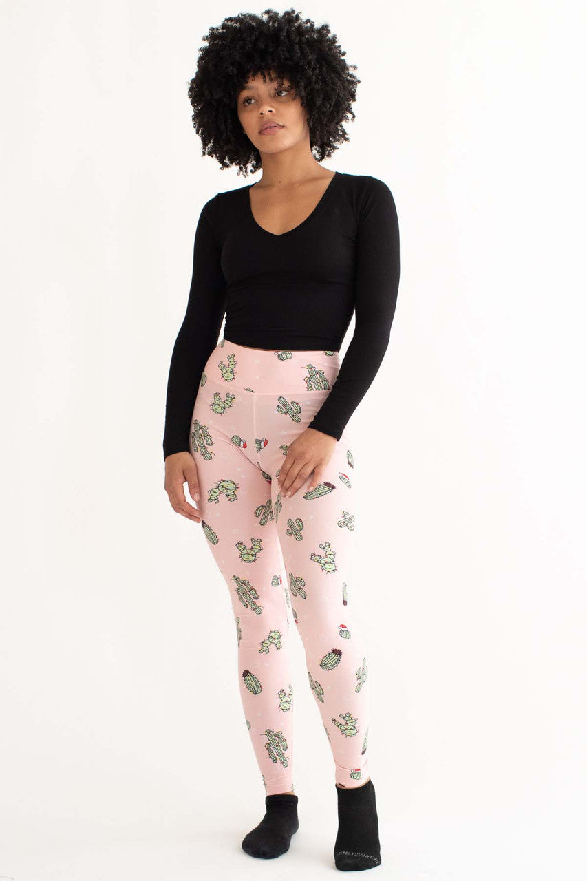 Pink Holiday Cactus High Waisted Leggings