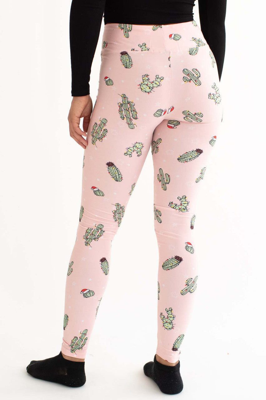 Pink Holiday Cactus High Waisted Leggings
