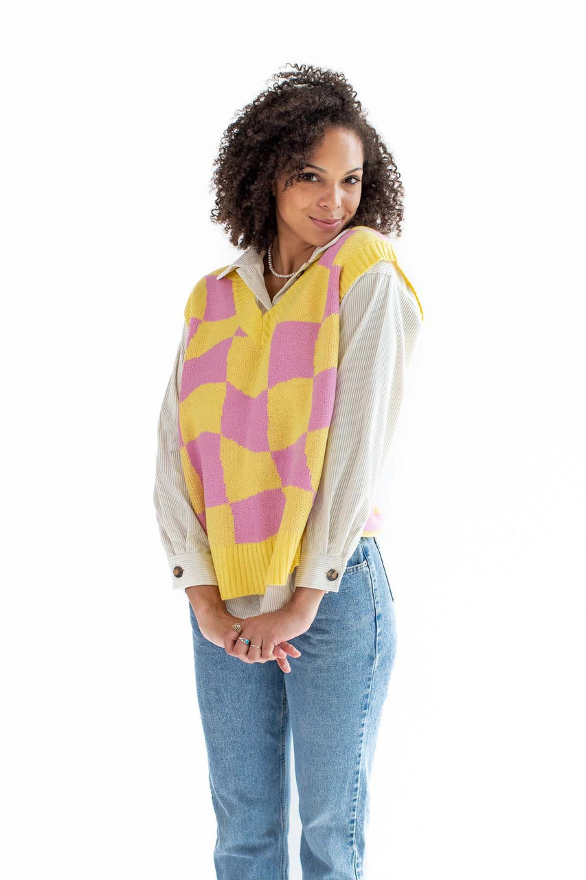 Pink Lemonade Checker Sweater Vest