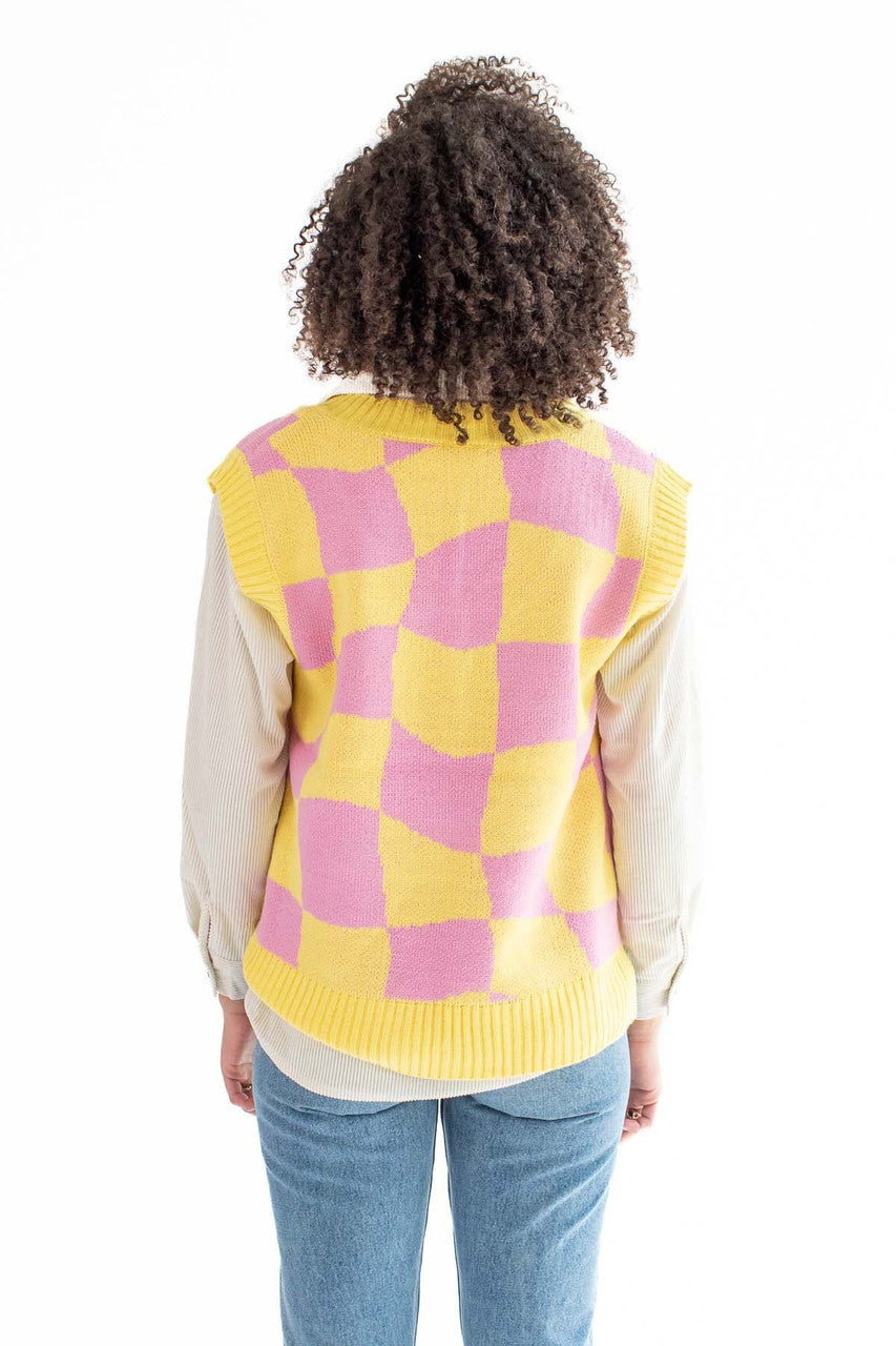 Pink Lemonade Checker Sweater Vest