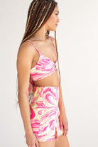 Pink Marble Swirl Tie Top & Skirt Set