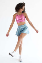 Pink Metallic Halter Crop
