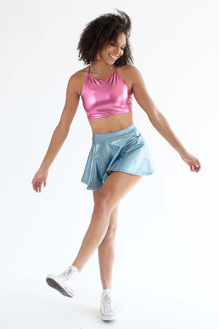 Pink Metallic Halter Crop