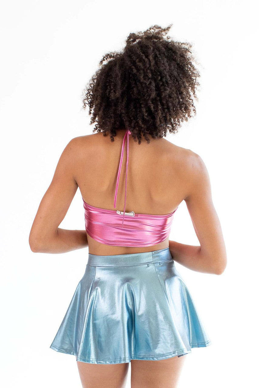Pink Metallic Halter Crop