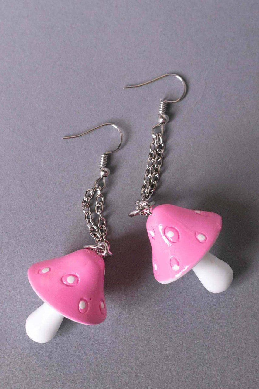 Pink Mushroom Drop Earrings