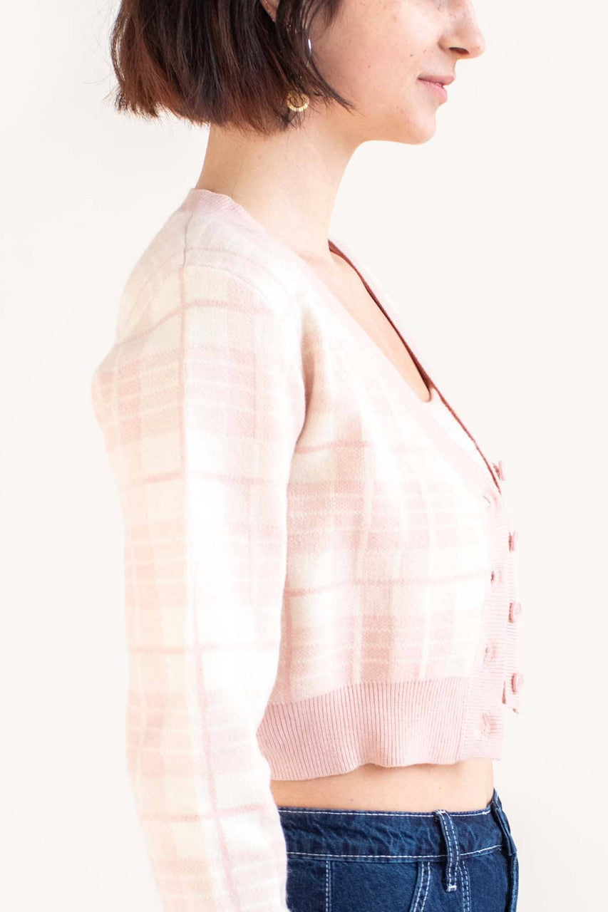 Pink Plaid Mini Cardigan