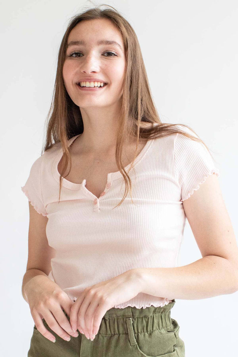 Pink Ribbed Henley Tee – Ragstock
