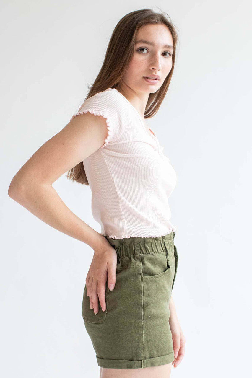 Pink Ribbed Henley Tee